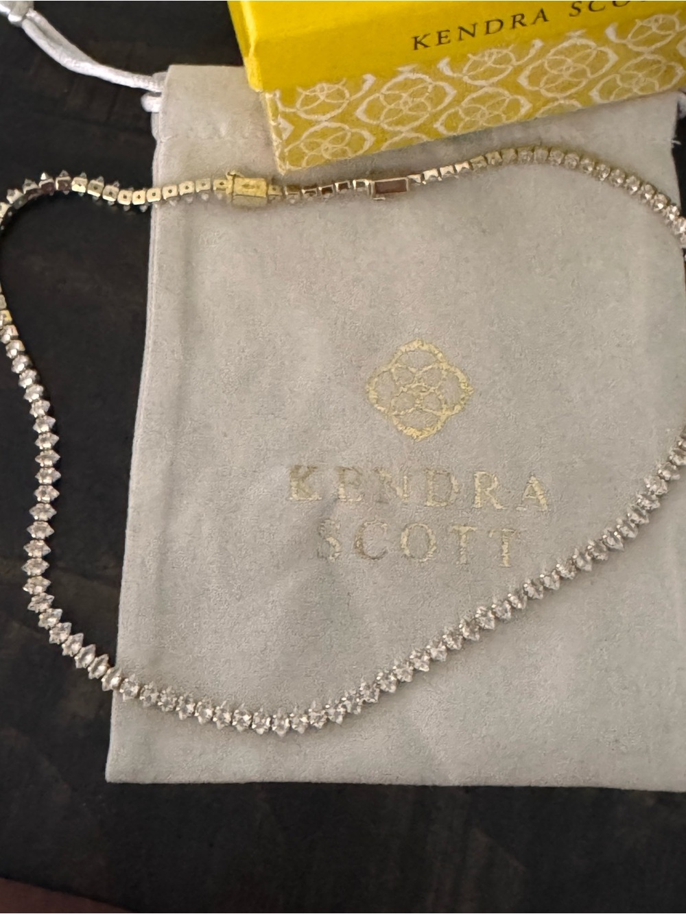 Kendra Scott Clear Crystal Tennis Necklace in Silver Tone